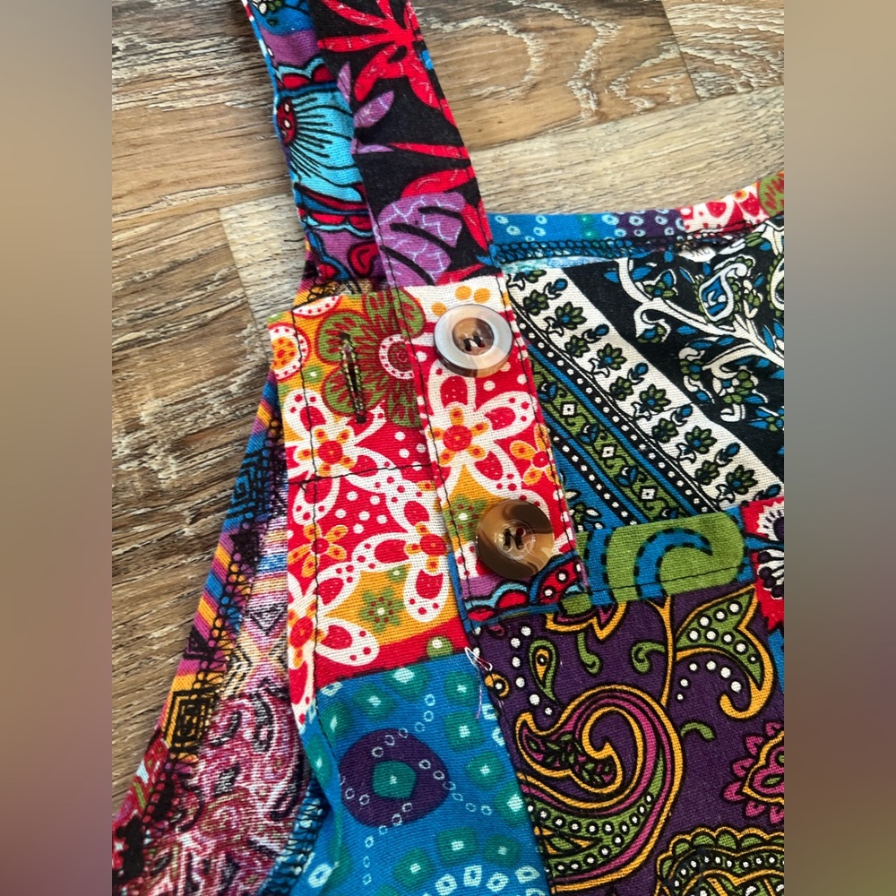 Fun colorful multicolor patchwork overalls - image 4